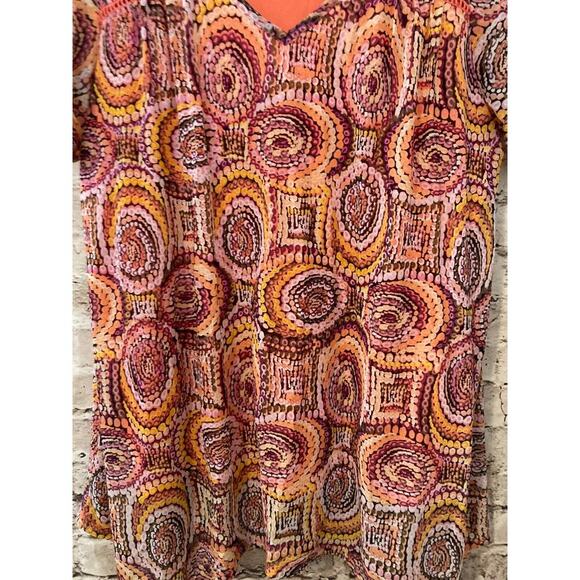 Cato Shirt Womens Medium Pink Swirl Print Mesh Lined Boho Flowy Short Sleeve - Picture 5 of 12
